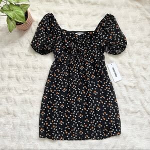 Mimi Chica Black Floral Puff Sleeve Mini Dress